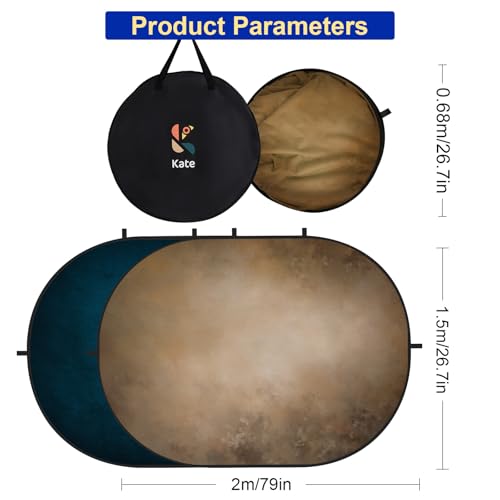 Kate Collapsible Backdrop Brown Blue Pop Up Background Portable for Headshot and Portrait Photography, Video, 5x6.5ft - color: CB06