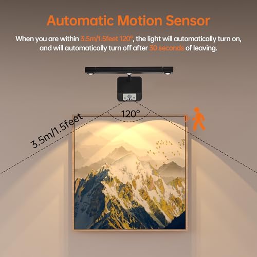 Motion Sensor Picture Light with Remote & Extendable Bar, 600 Lumens Dimmable LED Wall Light, 5000mAh Rechargeable Battery Operated for Artwork, Photos, Hallway, Bedroom,Black - color: Black 1 Pack