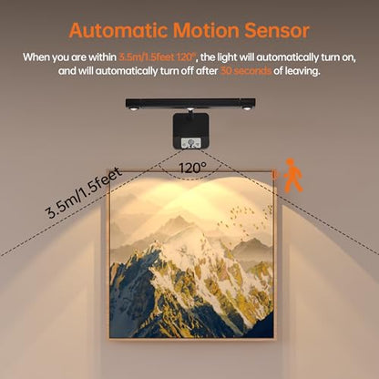 2 Pack Motion Sensor Picture Light with Remote & Extendable Bar, 600 Lumens Dimmable LED Wall Light, 5000mAh Rechargeable Battery Operated for Artwork, Photos, Hallway, Bedroom,Black - color: Black 2 Pack