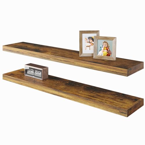 BAMEOS Floating Shelves,40 in W x 7in D Wall Mounted Wooden Shelves with Invisible Brackets Set of 2, Hanging Wall Shelves Decoration for Bedroom, Bathroom, Living Room and Kitchen,Rustic Brown - color: Rustic Brown, size: 40x7 2Pcs