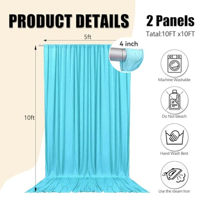 10ft x 10ft Sky Blue Backdrop Curtains for Parties, Fabric Satin Background Curtain with Rod Pockets for Weddings, Birthday, Baby Shower, Photography, Graduation Party Backdrop Drapes, 2 Panels - color: Sky Blue