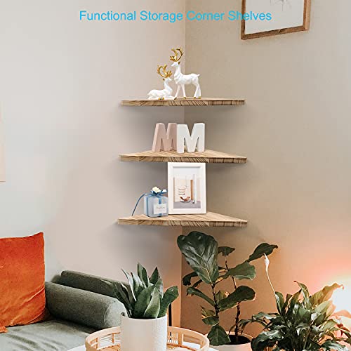 Joiishom Corner Wall Shelf Set of 3, Floating Corner Shelves, Rustic Wood Wall Storage Display Shelves for Living Room, Bedroom, Bathroom, Kitchen (Carbonized Wood) - color: Carbonized Wood