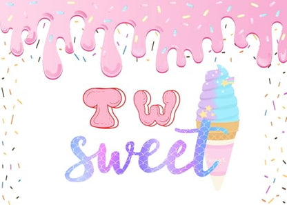 7x5Ft Two Sweet Ice Cream Backdrop Two Sweet 2nd Birthday Background Sweet Summer Girls Birthday Baby Shower Decorations Banner Photo Booth Props - color: Ice cream Backdrop 2