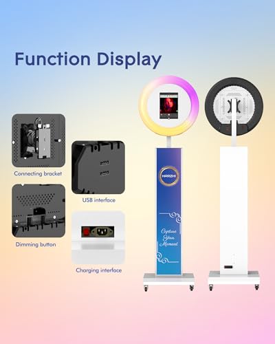 HARZHI Portable Photo Booth Compatible with iPad, Photo Booth Stand Shell, Perfect for Weddings and Parties, Free ChackTok Membership, Free Custom Logo, with Flight Case (White, Photobooth-Pro) - color: White
