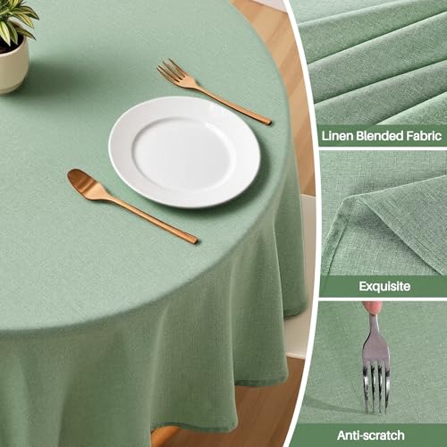 IVAPUPU Textured Tablecloth Round 60 Inch - Sage Green Waterproof Spill-Proof Wipeable Table Cloth Round Cover Wrinkle Free Circle Dining Tablecloths for Spring Wedding Birthday Farmhouse 2-4 Seats - color: Sage Green, size: 60" (Round)