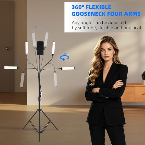 LED Video Light Kit with Four-arms, Studio Light for Video Recording Photography Lighting Kit, Dimmable LED Floor Light for Lash Techs, Estheticians & Tattoo Artists with Tripod Stand&Photography Bag