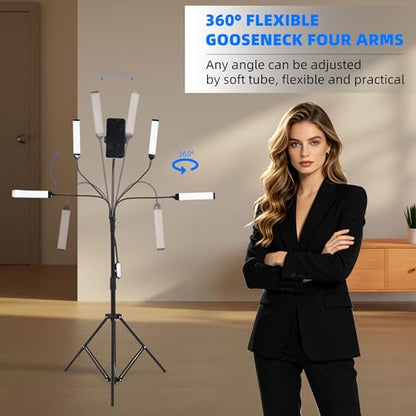 LED Video Light Kit with Four-arms, Studio Light for Video Recording Photography Lighting Kit, Dimmable LED Floor Light for Lash Techs, Estheticians & Tattoo Artists with Tripod Stand&Photography Bag