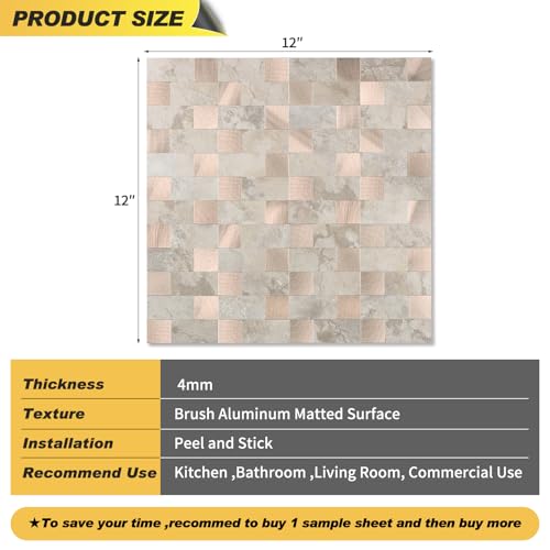 Yipscazo Peel and Stick Backsplash Tile, Stick on Stainless Steel Look Backsplash Metal Tiles for Kitchen Walls in Beige Stone Mixed Metal (12''x12'',10 Sheets) - color: Beige Stone mixed Metal