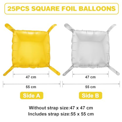 Gold Silver Square Foil Balloon Wall,25Pcs Double Sided Balloons Backdrop Helium Polyester Film Balloon Tunnel Arch Garland Kit for Birthday Bridal Anniversary Baby Shower Party Decorations - style: Gold Silver