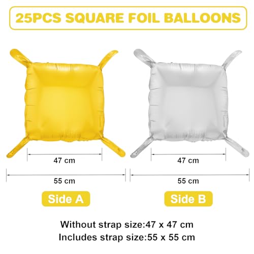 Gold Silver Square Foil Balloon Wall,25Pcs Double Sided Balloons Backdrop Helium Polyester Film Balloon Tunnel Arch Garland Kit for Birthday Bridal Anniversary Baby Shower Party Decorations - style: Gold Silver