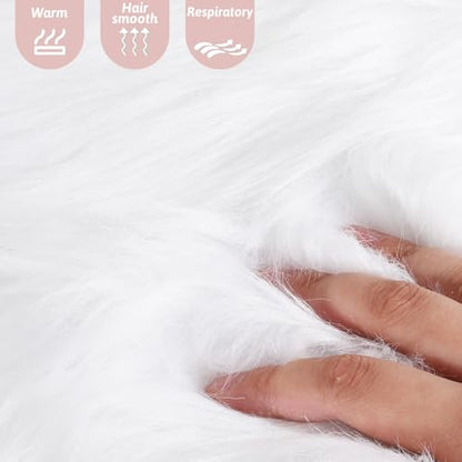 12inch Square Small Faux Fur Sheepskin Cushion, Soft Luxury Photo Props Background for Small Product Desktop Photography, Display and Decor,Jewelry, Nail Art, Locker Accessories for Girls (White)
