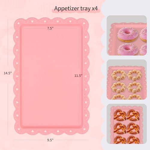 Pack of 11 NWK Cake Stand Set, with 3 x Two-Tier and 3 x Three-Tier Cupcake Stands, 4 x Appetizer Trays, 1 x Tablecloth for Birthday Bridal Baby Shower Party (Pink) - color: Pink