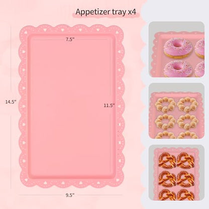 Pack of 11 NWK Cake Stand Set, with 3 x Two-Tier and 3 x Three-Tier Cupcake Stands, 4 x Appetizer Trays, 1 x Tablecloth for Birthday Bridal Baby Shower Party (Pink) - color: Pink