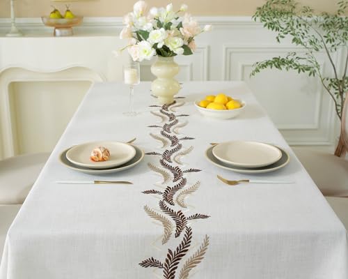 Alsoo Embroidered Tablecloth Rectangle 55 x 75 Inch, Washable Waterproof Wrinkle Free Table Cloth Cotton Linen Fabric with Tassel for Kicthen Dining Outdoor Picnic - color: Beige, size: 75" x 55" (Rectangular)