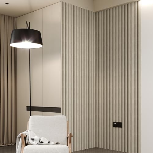 Peel and Stick PVC Slat Wall Panels, Wood Grain Self-Adhesive Soundproof Moisture-Resistant Paneling, 3D Faux Wood Panels for Bedroom Bathroom Walls & Ceilings 118"x15.75"(Off-White,13Sq.ft) - color: Off-White