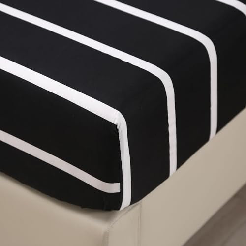 MAG 3pcs Striped Queen Bed Sheet,Black and White Pattern Microfiber Bedding Sheet Set,Hotel Quality Sheets with1 Fitted Sheet and 2 Pillowcases,14 Inches Deep (Black and White, Queen) - color: Striped, size: Queen