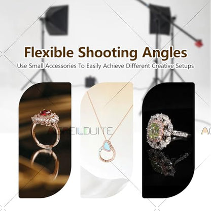 Pro Jewelry Photography Box Kit - Mini Photo Studio with 4 Dimmable Lights, Adjustable Speed Turntable & 360° Rotating Rack for Stunning Jewelry Photos & Accessories TB30