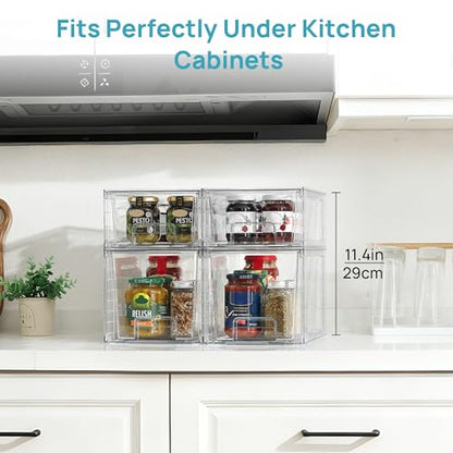 Vtopmart 4 Pack Clear Stackable Storage Drawers,Under Sink and Kitchen Organizers Storage,Easy to Assemble Plastic Drawers for Baby Bottle,Medicine, Bathroom,Cabinet and Pantry Organization - style: 2 Medium+2 Small