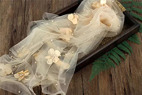Coberllus Newborn Photography Props Boys Girls Wrap Blanket Baby Photo Shoot Floral Pearl Decorative Mesh Rug Layer Basket Filler (Cream) - color: Cream
