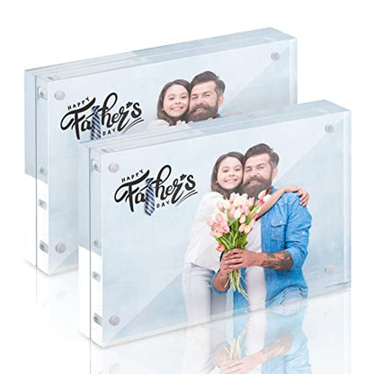 TWING 4x4 Acrylic Picture Frames 2 Pack, 20MM Thick Double Sided Magnetic Clear Photo Frame, HD Frameless Magnetic Photo Frame Display for Desktop Gift Ideal, Cleaning Cloth Included - size: 4x4" 2pack