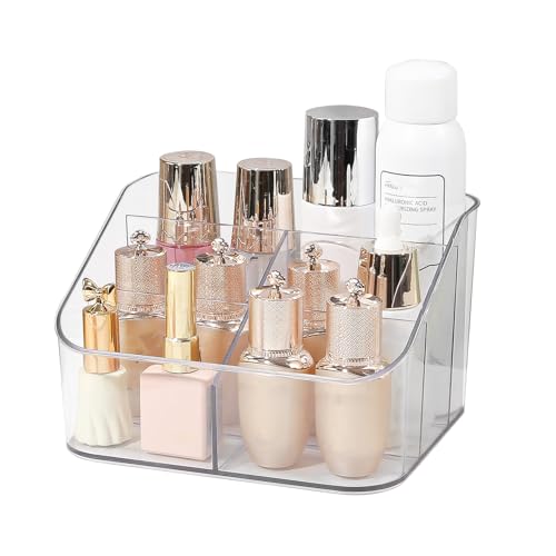 DASITON 5 Slots Makeup Brush Holder, Acrylic Make Up Brush Holder Organizer for Vanity, Bathroom Countertop, Small Makeup Organizer Brush Cup Cosmetic Brushes Storage, Pen Holder for Desk (Clear L) - color: Clear, size: L