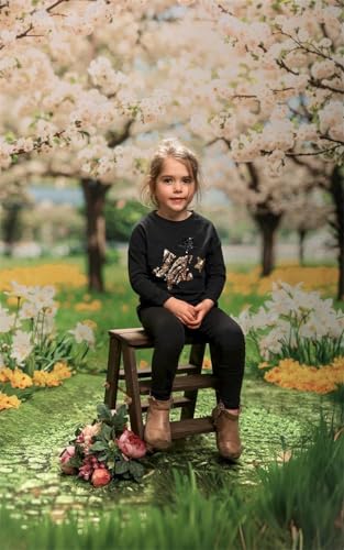 Kate Spring Backdrop White Sakura Green Grass Natural Scenery Forest Trees Season Holiday Photography Props, 8x8ft - size: 8x8ft
