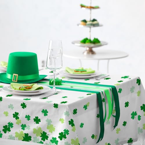 St. Patrick's Day Party Supplies - Irish Themed Lucky Shamrock Plastic Tablecloth | 54 x 108 Inch Disposable Table Cover for Festive St. Patrick's Day Party Decorations - style: ST