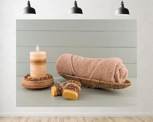 Trykid 12x8ft Spa Inspired Neutral Tone Backdrop with Candle Towel Soap Elements Photography Background Relaxing Home Decor Wellness Party Decoration Photo Booth Prop Fabric - size: 12x8ft