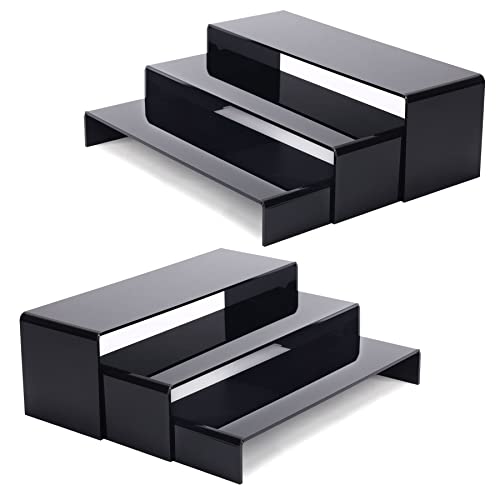 ANDGOO 6Pcs Large Acrylic Risers, 2 Set(11.2”L~11.6”L~12”L) Black Rectangular Showcase Collectibles Display Shelf, Retail Desktop Display Stand for Organize and Decoration - color: Black, size: 6Pcs (11.2”L~11.6”L~12”L)