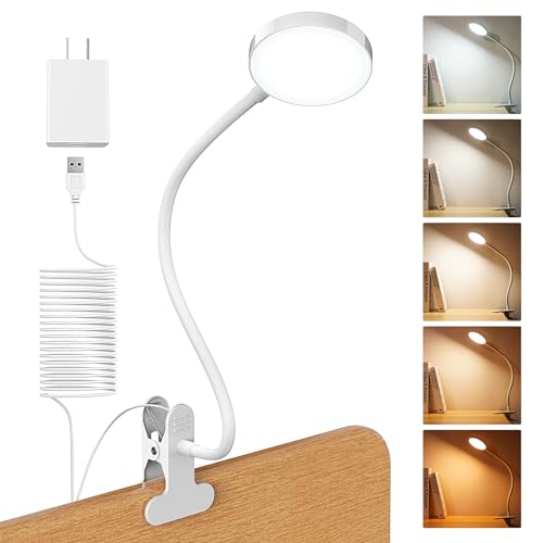 LiFMIRA Bed Lamp Clip on Light 8W 66 LED Reading Light for Bed, 5 Colors 10 Brightness Dimmable, Eye Caring Metal Reading Lamp, Clip lamp for Bed Headboard Desk Home Office Dorm(White) - color: White
