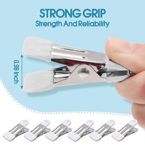 Clothes Pins Heavy Duty 30 Pack - 2.17 Inch Metal Chip Clips, Clothespins for Photo Drying Clothesline Laundry Sock, Bag Clips for Food Kitchen Stainless Steel with Rubber, White - color: White