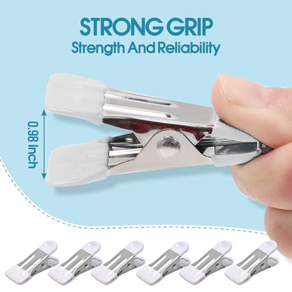 Clothes Pins Heavy Duty 30 Pack - 2.17 Inch Metal Chip Clips, Clothespins for Photo Drying Clothesline Laundry Sock, Bag Clips for Food Kitchen Stainless Steel with Rubber, White - color: White