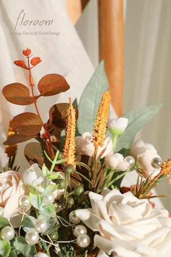 Floroom Artificial Greenery Stems Box Set, 41pcs with 7 Kinds of Faux Greenery Flowers Picks for DIY Bridal Bouquets Wedding Floral Arrangement Table Centerpieces, Terracotta & Cream - color: Terracotta & Cream