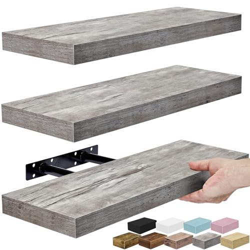 Sorbus Floating Shelves for Wall – 16 Inch Floating Shelf for Kitchen, Bedroom, Living Room, Bathroom, Home & Wall Decor - Mounted Bathroom Shelves with Invisible Brackets (Grey, 3 Pack) - color: Grey, size: 3 Pack