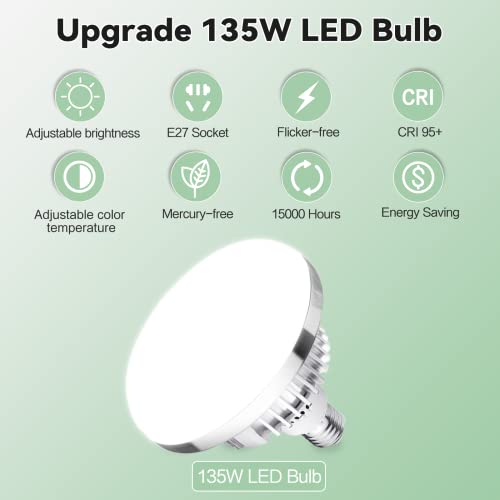 Skytex 2Pack 135W Photography Light Bulb Dimmable Tricolor LED Bulbs 2700-6400K Colour Temperatures Softbox Bulb in E27 Socket for Photography Photo Video Studio Lighting - style: 2 pack led 135w