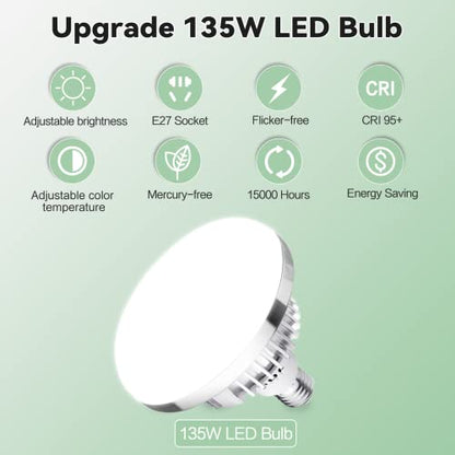 Skytex 2Pack 135W Photography Light Bulb Dimmable Tricolor LED Bulbs 2700-6400K Colour Temperatures Softbox Bulb in E27 Socket for Photography Photo Video Studio Lighting - style: 2 pack led 135w