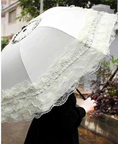 WENDIN Vintage Foldable Lace Parasol Gothic Umbrella rain Anti-uv Protection parasol sunblock umbrella dome Photo Props girls women lace umbrellas - color: Manual Begie-2