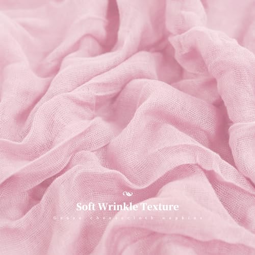 42 Pcs Light Pink Gauze Cheesecloth Napkins, 20 x 20 Inch Wrinkled Rustic Boho Dinner Napkins for Wedding,Dinner,Family Everyday Use/Parties - color: Light Pink, size: 20" x 20" (Set of 42)