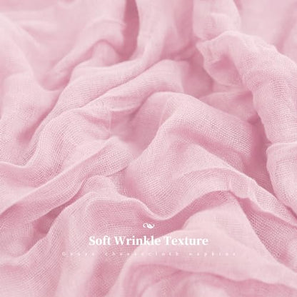 42 Pcs Light Pink Gauze Cheesecloth Napkins, 20 x 20 Inch Wrinkled Rustic Boho Dinner Napkins for Wedding,Dinner,Family Everyday Use/Parties - color: Light Pink, size: 20" x 20" (Set of 42)