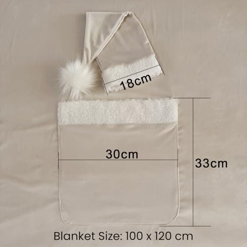 Zeroest Newborn Photography Blanket with Pocket & Santa Hat - Newborn Photoshoot Props - Boys & Girls Posing Stretch Fabric Beanbag Cover 47.2" x 39.3" (Light Beige) - color: Light Beige