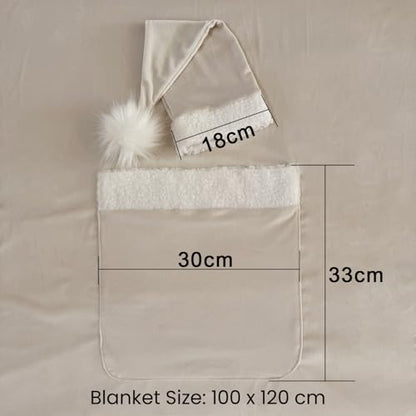 Zeroest Newborn Photography Blanket with Pocket & Santa Hat - Newborn Photoshoot Props - Boys & Girls Posing Stretch Fabric Beanbag Cover 47.2" x 39.3" (Light Beige) - color: Light Beige