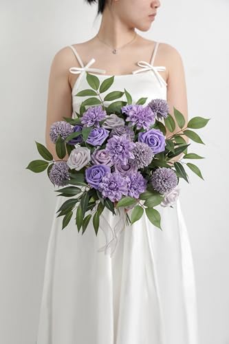 rongflower Artificial Flowers Combo Box Set Gradient Color Flower Leaf with Stems for DIY Wedding Bouquets Centerpieces Baby Shower Party Home Decorations (Lavender Purple) - color: Lavender Purple
