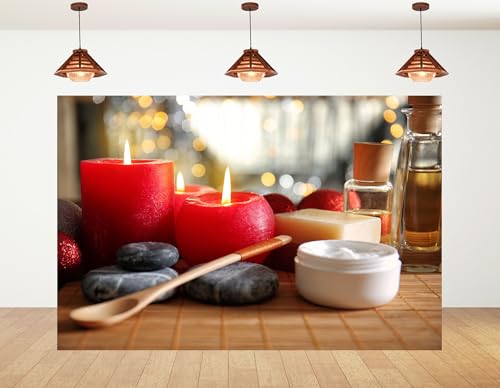 8x6ft Red Spa with Candles and Skincare Products Backdrop Festive Relaxing Photography Background for Holiday Event Birthday Party Decorations Banner Photo Booth Props - size: 8x6ft