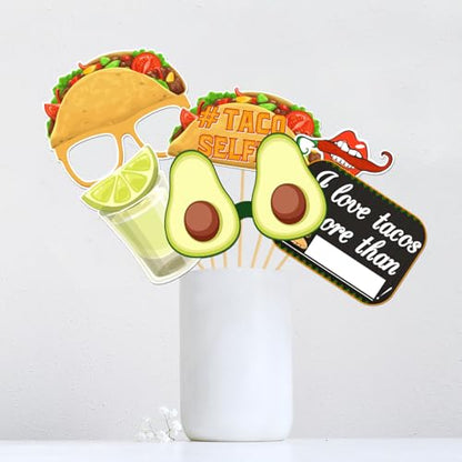 Taco Party Photo Booth Props Cinco De Mayo Birthday Photoshoot Mexican Fiesta Party Photography Props Favor Centerpiece Sticks Decorations 15 PCS