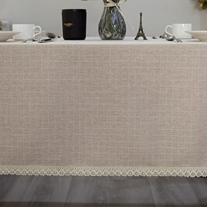 GLORY SEASON Textured Tablecloth Linen-Look Rustic Burlap Style Washable Solid Heavy Weight Lace Trim Rectangle Fabric Table Cloth,Table Cover for Kitchen Dinning Tabletop Decoration55x70 in Beige - size: 70" x 55" (Rectangular)