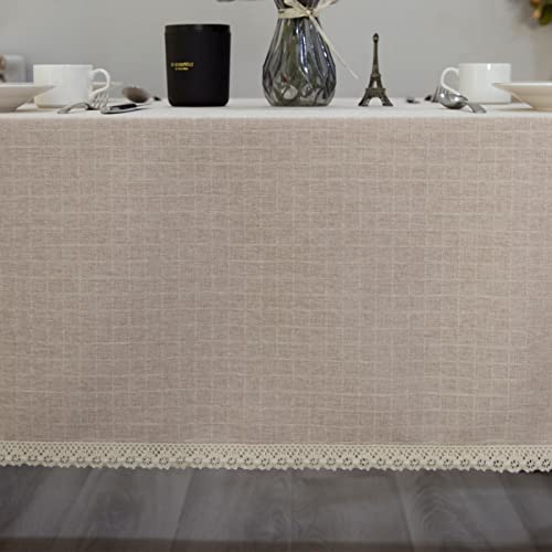 GLORY SEASON Textured Tablecloth Linen-Look Rustic Burlap Style Washable,Solid Heavy Weight Lace Trim Rectangle Fabric Table Cloth,Table Cover for Kitchen Dinning Tabletop Decoration 55x120 in, Beige - size: 120" x 55" (Rectangular)