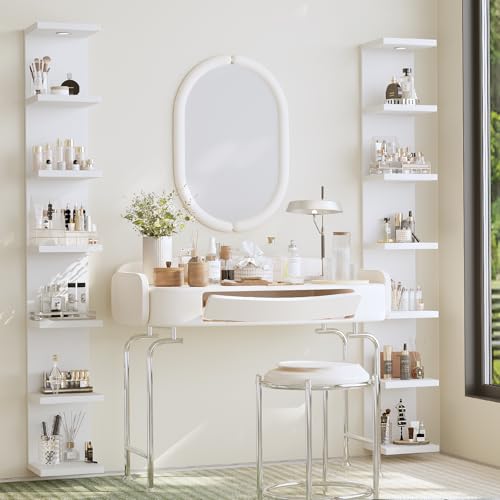 LitaEther Versatile 7 Tier Wall Shelf Unit,White Lack Wall Shelf,Display Floating Shelf with LED Remote Control Light - color: White, size: 7 Tier