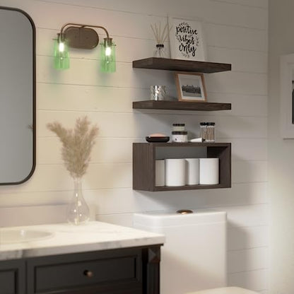 RICHER HOUSE Floating Shelves Set of 3, Modern Bathroom Shelves Wall Mounted Shelves with Invisible Brackets Over Toilet, Rustic Wall Shelves for Bathroom Bedroom, Living Room, Kitchen - Walnut - color: Walnut, size: 2+1