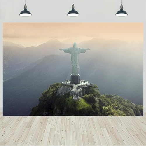 15x10ft Christ The Redeemer Backdrop Famous Place in Rio de Janeiro Brazil Historical Architecture Photography Background Holiday Vacation Travel Party Decorations Photo Studio Props - size: 15x10ft