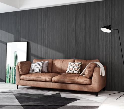 Black Grasscloth Wallpaper Peel and Stick Fabric Linen Textured 24"x394" Classic Faux Grassweave Upgraded Thick Self-Adhesive Neutral Contact Paper Vinyl Film Liner Roll for Home Use - color: gray black, size: 23.6" x 393"